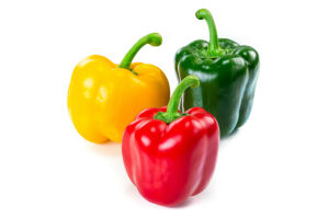 Green, yellow, and red bell pepper.