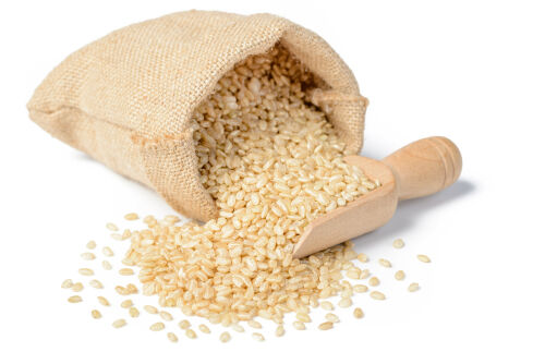 Sack of natural brown rice.