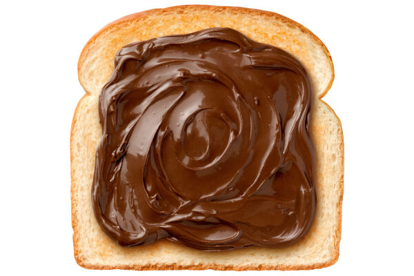 Slice of toast with chocolate hazelnut spread.