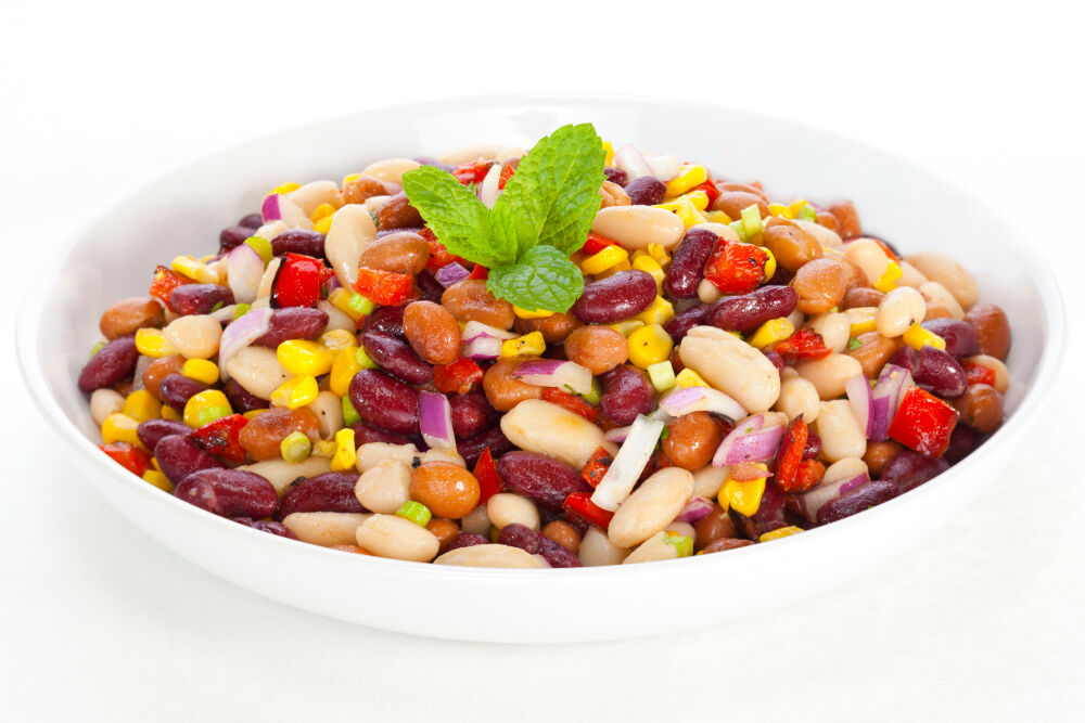 Three bean salad featuring kidney beans.